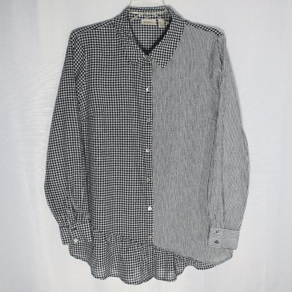 LOGO by Lori Goldstein Mixed Media Button Front Blouse Shirt - Picture 1 of 5